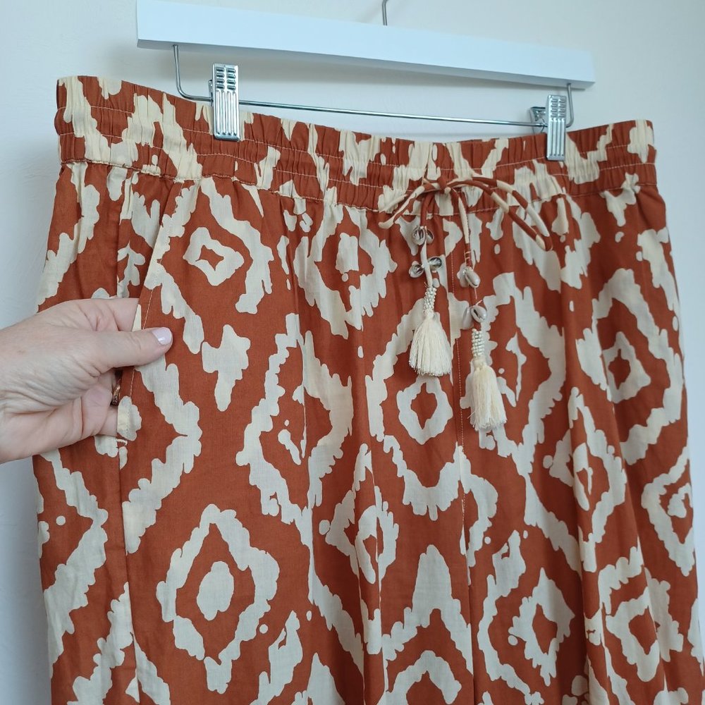 Haute Hippie Pant Wide Leg Cotton Tribal Ikat Boho Size X Large - Picture 6 of 14